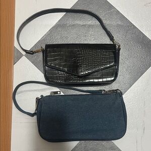 Black Croc-Embossed and Blue Handbag Set
